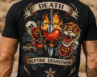 Death Before Dishonor - Tattoo Style Back Graphic T-shirt