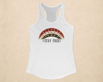 Bleib frei | Rot Weiß Camo Boho Americana Vintage Style Tank Top | Racerback