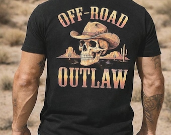 Off-Road Outlaw Cowboy Skull T-Shirt | Vintage Western Rebel, Off Road Southern