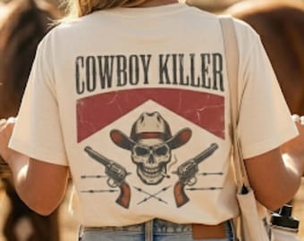 Cowboy Killer reverse red triangle chevron cigarette pack style T-Shirt | outlaw back graphic