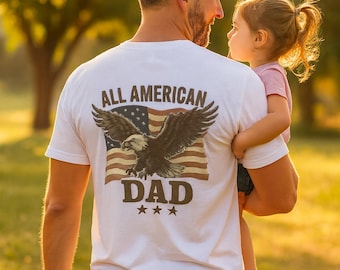 Patriotic Eagle Dad T-Shirt | USA Flag, Military Gift | Design on Back