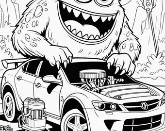 Fast & Furious Monsters Kleurboek Grappige Monster Auto's, Race Drift Afdrukbare Kleurplaten voor Kinderen