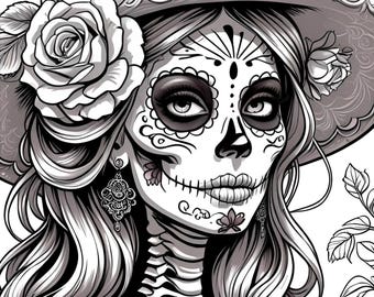 La Catrina Kleurboek, Día de los Muertos Kleurboek, 24 Kleurplaten, Mexicaanse Suikerschedels, Digitale Download voor Volwassenen & Kinderen