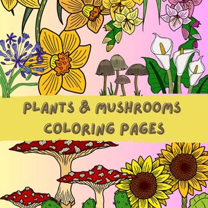 Floral, Plants & Mushrooms Coloring Book | Relaxing Nature-Inspired Coloring Pages for Adults and Kids | 15 Pages | Digital Download