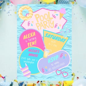 Editable Birthday Invite, Pool Party, Malibu, Beach, Fun, Canva Editable Template
