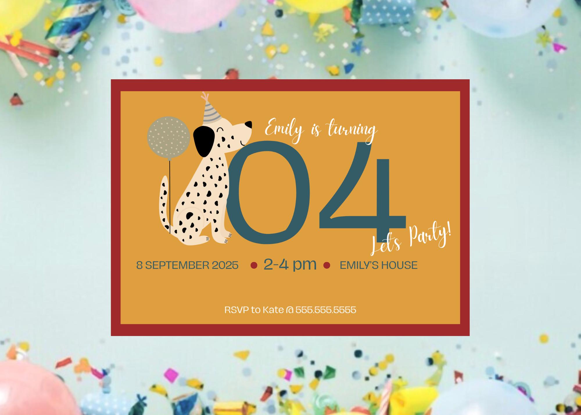 Puppy Birthday Invitation, Dog, Birthday Puppy, Canva Editable Template