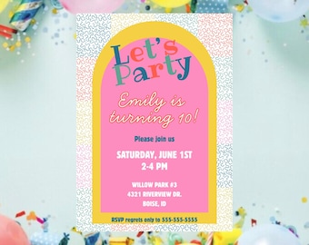 Fun, Squiggle Birthday Invitation, Birthday of All Ages; Canva Editable Template