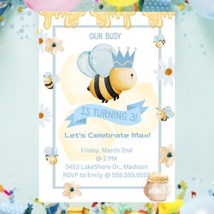 Busy Bee 3rd Birthday Invitation: Editable Canva Template (Digital Download)
