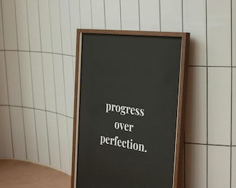 Motivational Quote Print: Progress Over Perfection, Minimalist Wall Art (Digital Download)