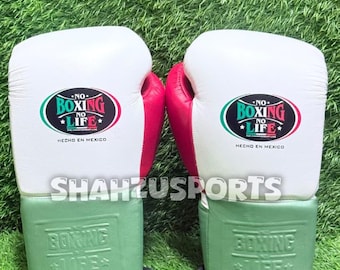 Pas de boxe, pas de vie ! Gants d'entraînement à lacets blancs, roses et verts : sparring, kickboxing