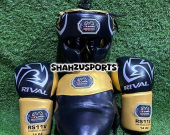 Rival Boxing Set Sparring Gloves with Head Guard & Groin Protector Muay Thai Kickboxing