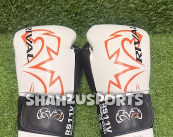 Rival Boxing Gloves White Orange Training Sparring, Kickboxing, and Fight Gloves