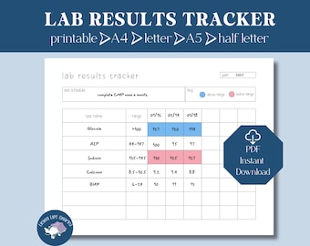Printable Lab Results Tracker PDF | Medical Test Log | A4, A5, Letter & Half Letter | Health Planner Insert | Instant Download