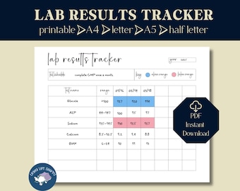 Printable Lab Results Tracker PDF | Medical Test Log | A4, A5, Letter & Half Letter | Health Planner Insert | Instant Download