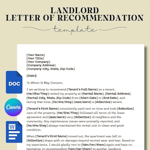 Plantilla de referencia de carácter para arrendador/Carta de recomendación de alquiler/Formulario de arrendador imprimible y editable en Google Docs y Word