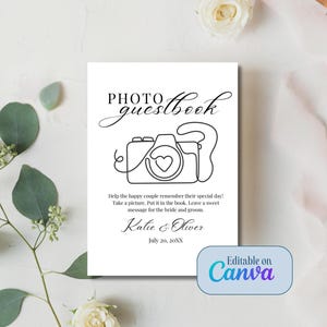 Photo Guestbook Sign Template for Wedding | Polaroid Guest Book Table Sign | Editable Canva Download | Printable Wedding Sign