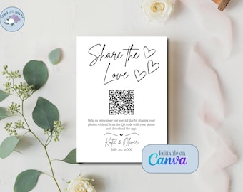 Share the Love Sign Template – Wedding QR Code Photo Sharing Sign – Editable Canva Template – Modern Printable – 8x10, A5, A4, 5x7