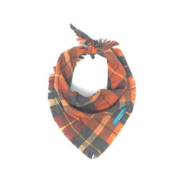 Pumpkin Plaid Dog Bandana with Fringe, Orange Plaid