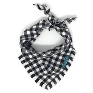 Dog Bandana, White and Black Buffalo Plaid, Flannel Dog Bandana, Frayed Edge Dog Bandana, Black and White