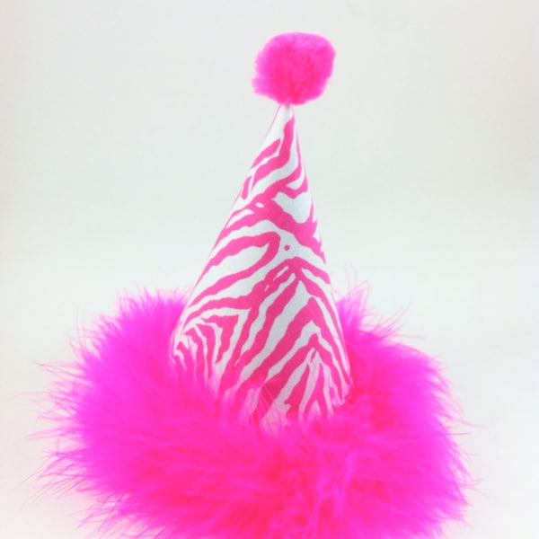 Dog Birthday Hat, Cat Birthday Hat, Zebra Party Hat, Hot Pink