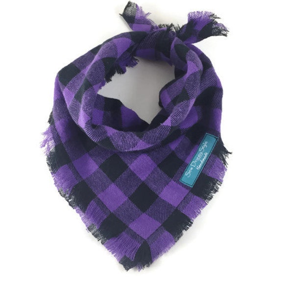 Plaid Dog Bandana, Buffalo Plaid Dog Bandana, Purple and Black buffalo Plaid - LAST ONE in either small or X-Small