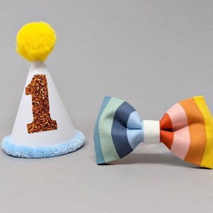 Beach Ball Birthday Hat and Bow Tie Set, Dog Birthday Hat, Dog Bow, Cat Birthday Hat, Add a Matching Bow Tie, Birthday Set