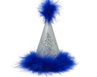 Dog Birthday Hat, Royal Blue and Silver Hat