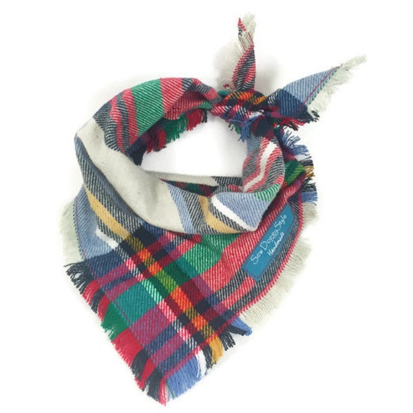 Dog Bandana, Plaid Dog Bandana with Fringe, Red and Tan Plaid