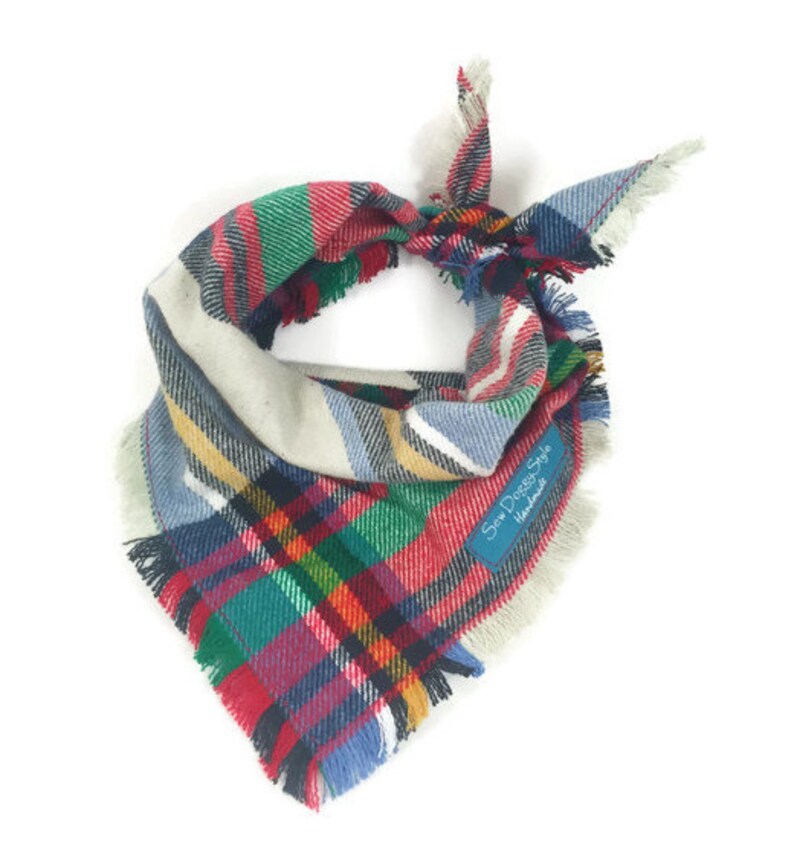 Plaid Dog Bandana with Fringe Dog Bandana Red and Tan Plaid