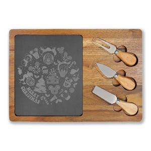 Disney Christmas Characters engraved Charcuterie Board | Bamboo Cheese Serving Board