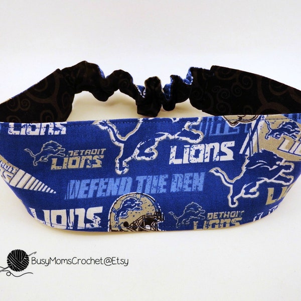 Handmade Detroit inspired reversible fabric headband, team spirit headband, elastic headband, football headband, game day headband