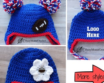Buffalo colors crochet pro football baby hat , handmade crochet photo prop baby hat, baby beanie, sport HAT ONLY, newborn to adult size,