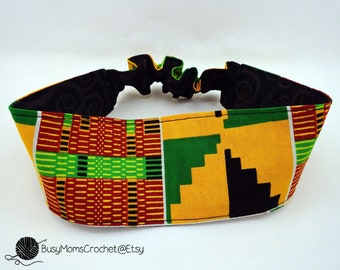 Handmade African print reversible headband, black queen, double sided, elastic fabric woman headband, african cotton, kente headband, ankara