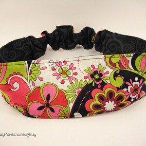 Handmade women&#39;s reversible flower design fabric headband, adult size, fabric headband