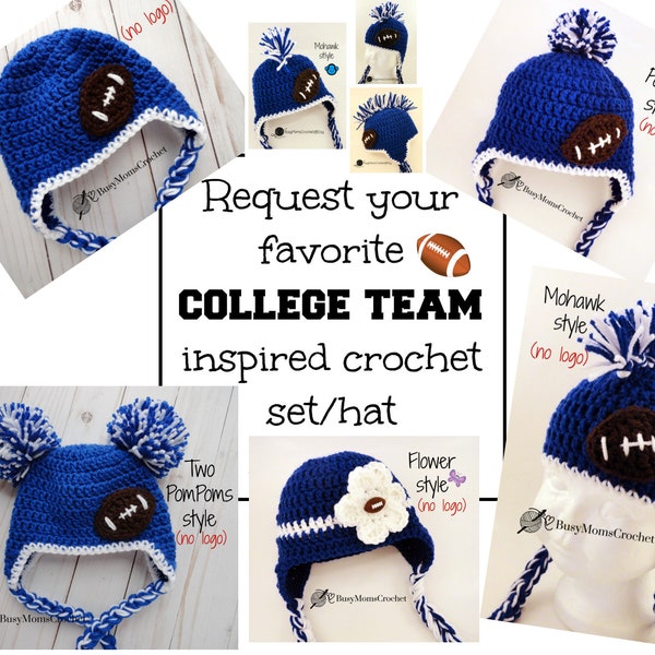 Handmade college team hat & BOOTIES set or HAT ONLY, newborn to adult size, college hat, college baby, college colors hat, college football