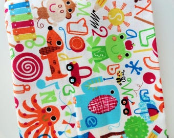 All Fun Things Alphabet Flannel fabric, Super Snuggle Flannel, 100% Cotton FLANNEL, nursery decor, fabric by the 1/2 yard, neutral flannel