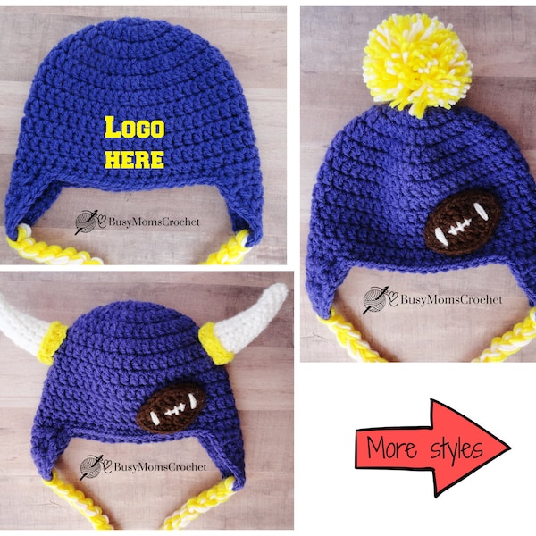 Minnesota colors crochet photo prop baby hat, handmade crochet viking baby hat, baby beanie, sport team HAT ONLY, newborn to adult size