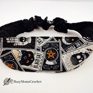 Halloween headband, adult size, fabric headband, Yoga headband, Halloween hair, scary headband, skulls, black cat