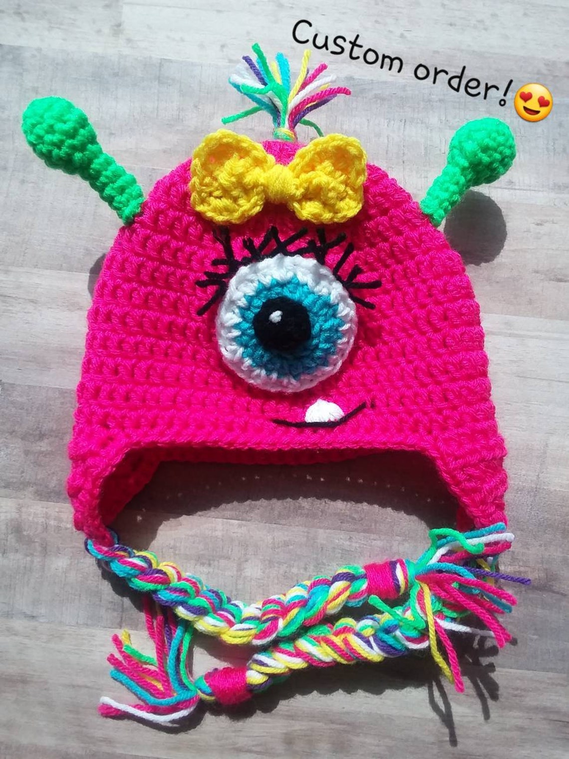 Handmade Crochet Baby Girl Monster Hat With Antennae and Etsy