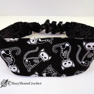 Halloween skeleton cats headband, adult size, fabric headband, Yoga headband, Halloween hair, scary headband, creepy headband, spooky hair