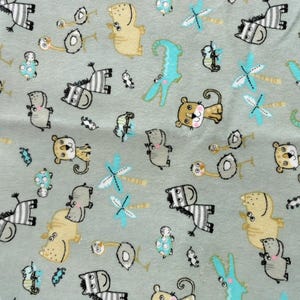 Wild animals on gray Flannel fabric, Super Snuggle Flannel, 100% Cotton FLANNEL, nursery decor, fabric by the 1/2 yard, neutral flannel