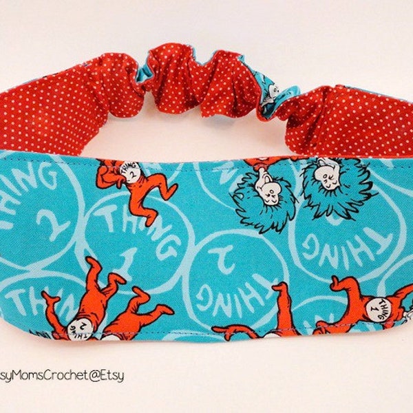 Bandeau en tissu réversible inspiré des personnages de Things pour femmes, taille adulte, double face, bandeau élastique, bandeau d'enseignant, dr seuss