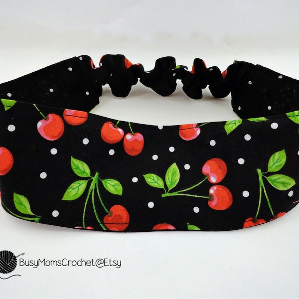 Cherries headband, adult size, fabric headband, Cherry headband, Yoga headband, fitness headband, red cherries