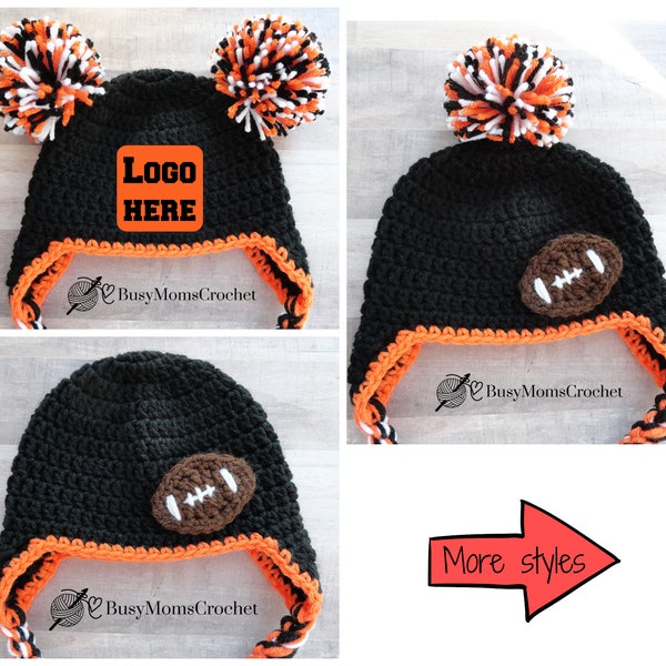 Cincinnati colors crochet pro football baby hat , handmade crochet team baby hat, baby beanie, sport team HAT ONLY, newborn to adult size,