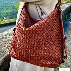 Handgewebte italienische Ledertasche, Weiche Hobo Tasche für Frauen, Alltag Schulter Geldbörse, großes handgemachtes Geschenk für Sie