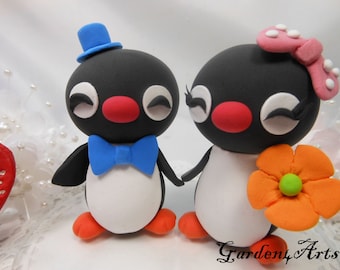 Cute Penguin wedding cake topper - Color of choice -- glitter heart base- SPECIAL FOR 2024