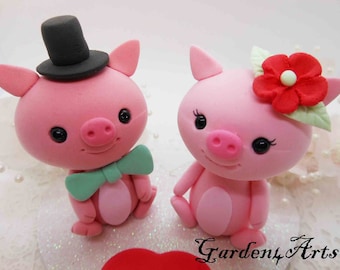 Customize accessories color Cute Piggy Wedding Cake Topper--Heart Base - SPECIAL  FOR 2024