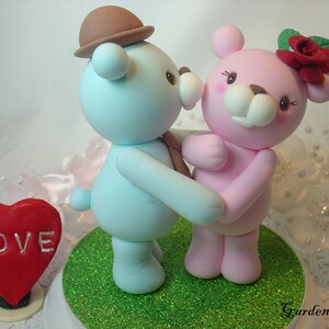 Customize bear Wedding Cake TopperKissing Bear HAND Hold HAND choice your color image 3