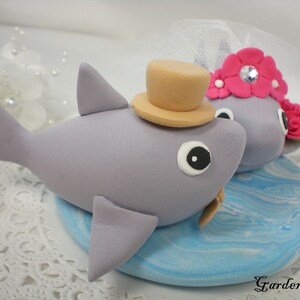Customize Lovely Shark Wedding Cake Topper Clay Ocean Base Tropical Theme Wedding image 2