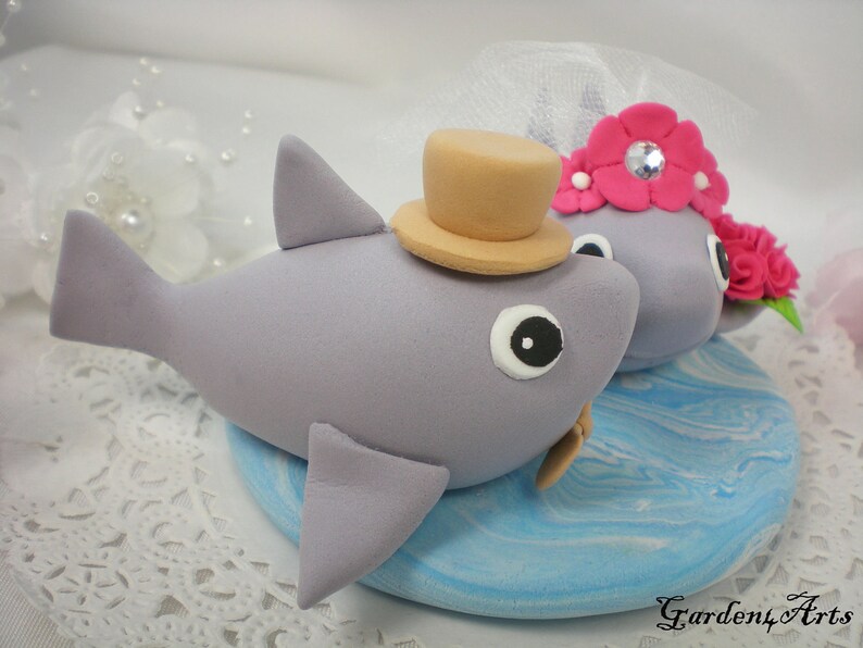 Customize Lovely Shark Wedding Cake Topper Clay Ocean Base Tropical Theme Wedding image 2